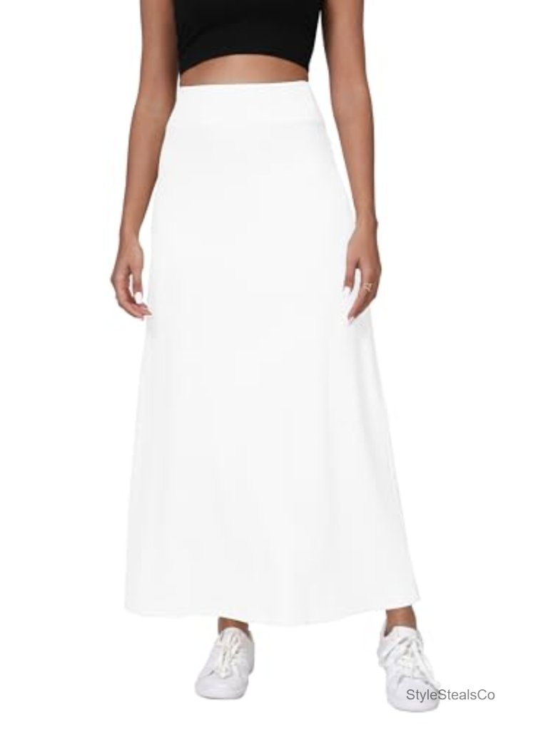 High Waisted A-Line Maxi Skirt Flowy Long Elastic Waist